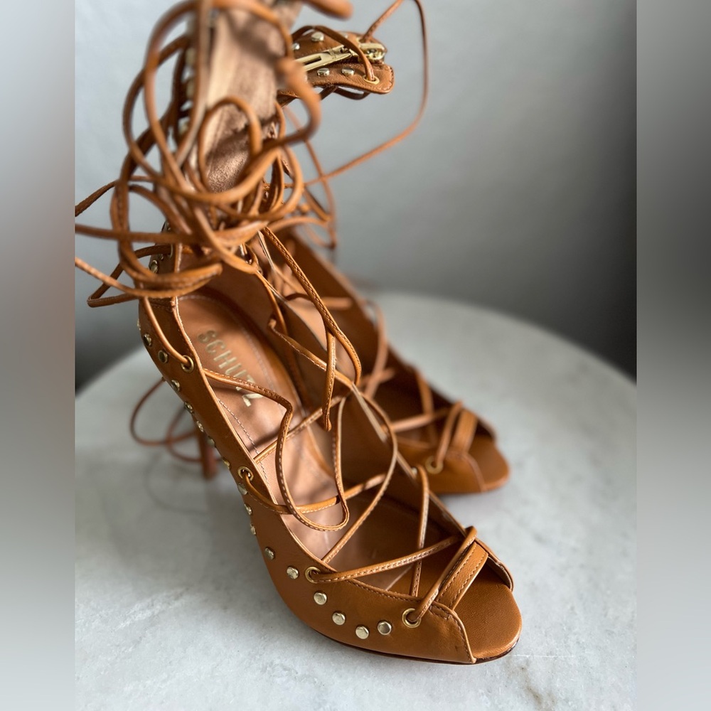 SCHUTZ Tan Lace-Up Heels